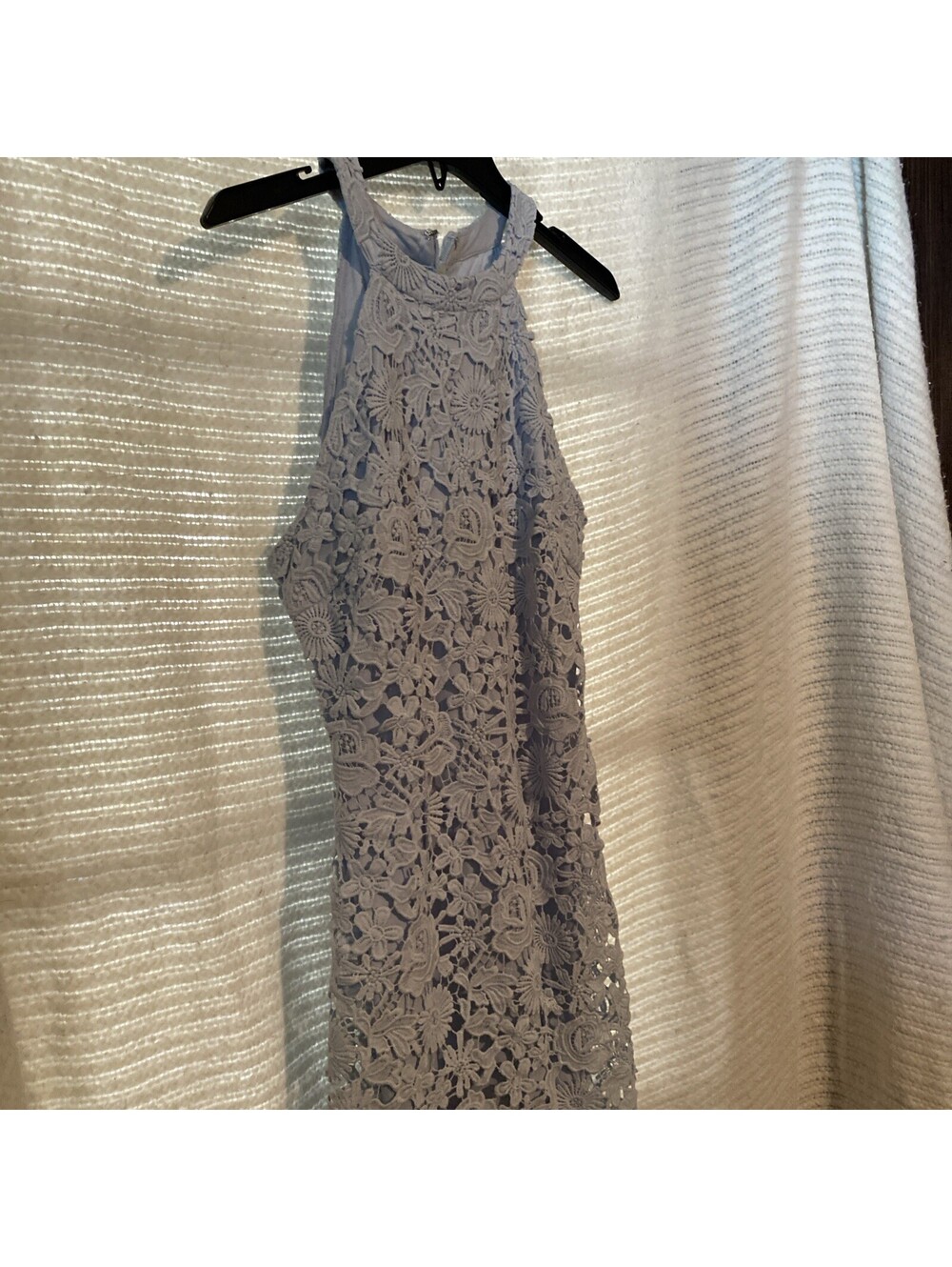 Lulus Ice Blue Lace Halter Dress Floral Lace Cocktail Dress Size LG